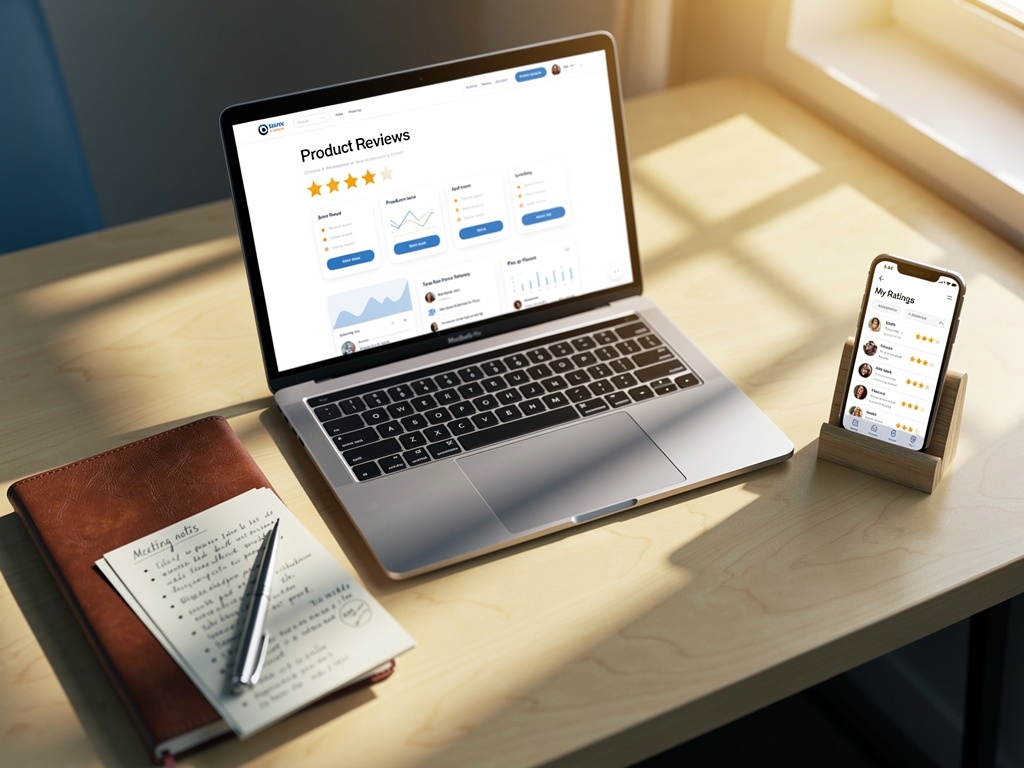 Clean editorial workspace with iPhone displaying Cleaner Pro, notepad and laptop on a minimal desk